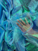 Iridescent Crushed Organza Turquoise