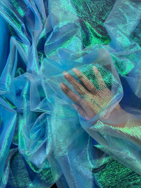 Iridescent Crushed Organza Turquoise