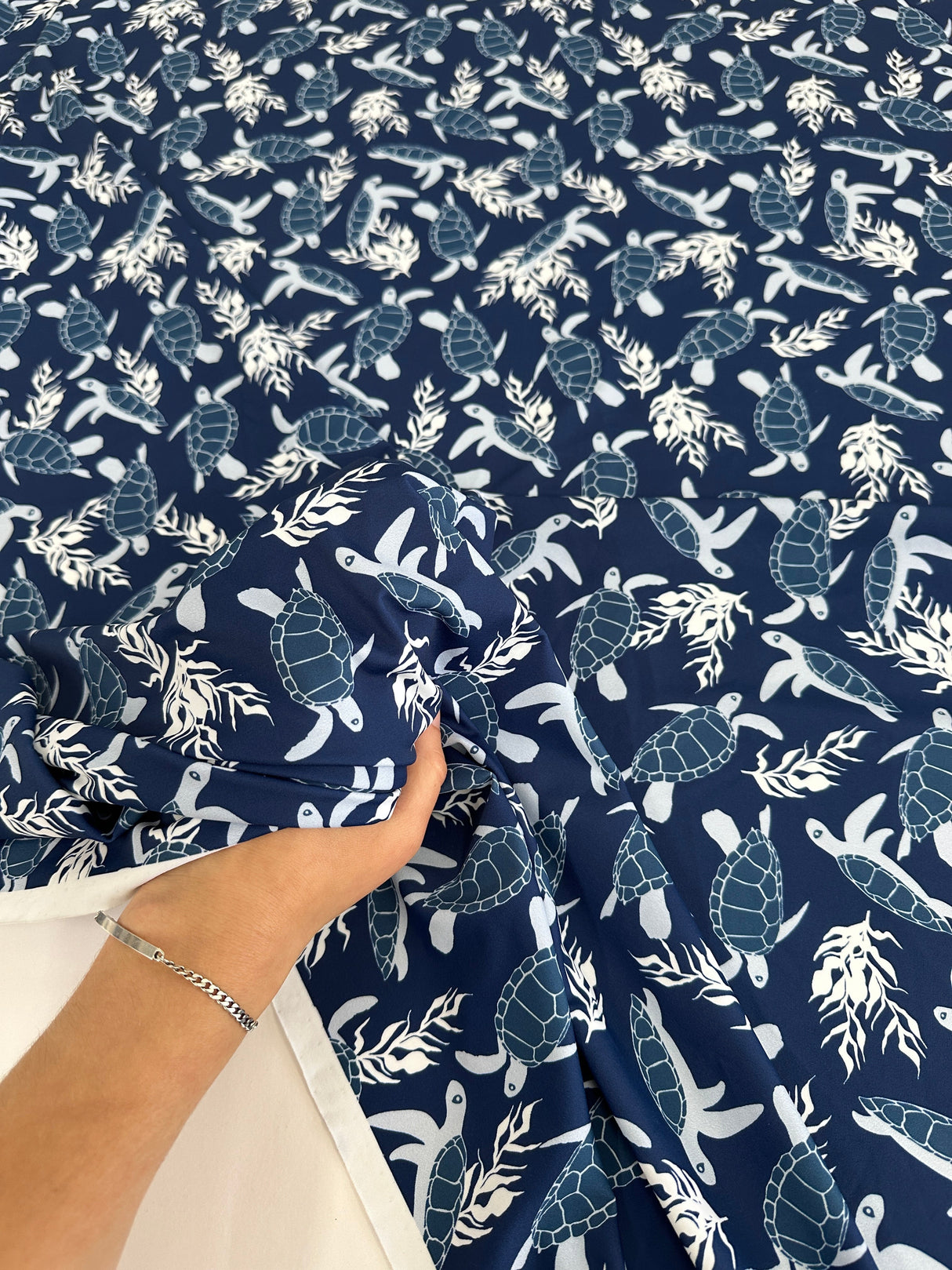 Printed Nylon Spandex Navy Turtle