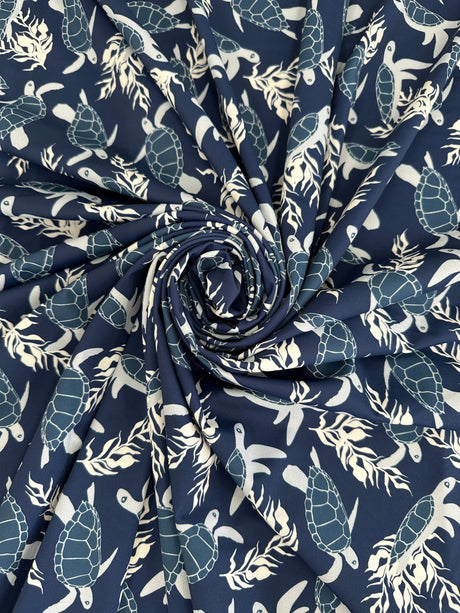Printed Nylon Spandex Navy Turtle