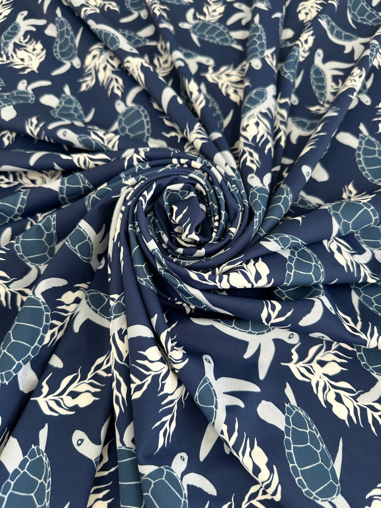 Printed Nylon Spandex Navy Turtle