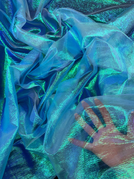 Iridescent Crushed Organza Turquoise