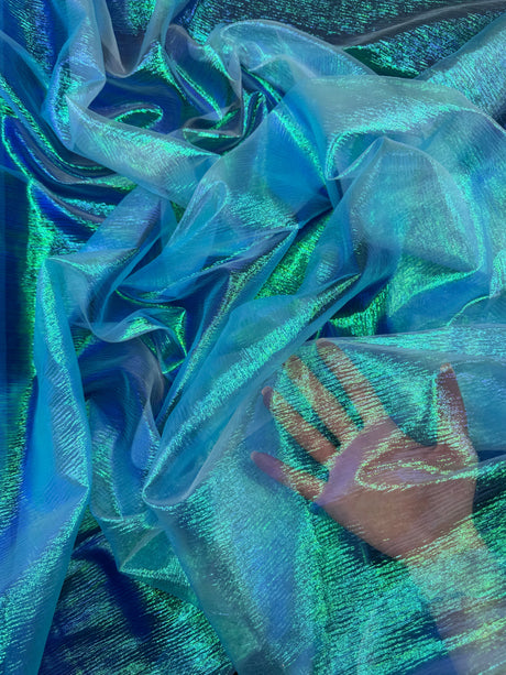 Iridescent Crushed Organza Turquoise