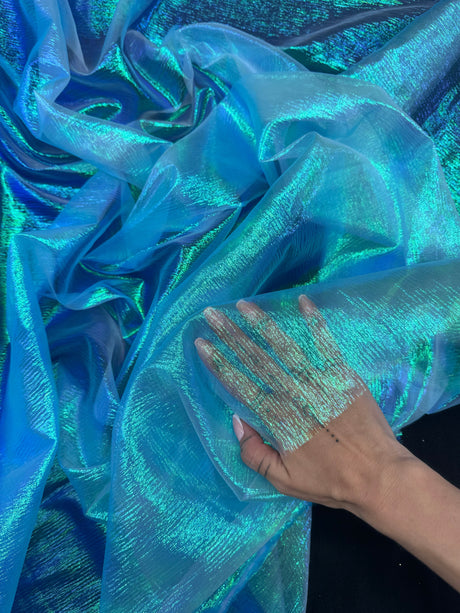 Iridescent Crushed Organza Turquoise