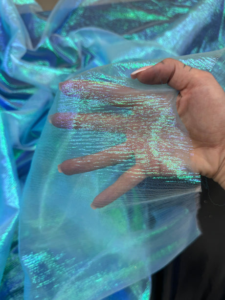 Iridescent Crushed Organza Turquoise