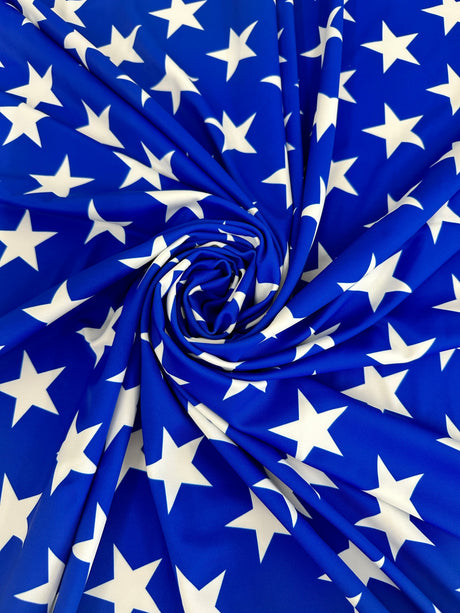 Printed Nylon Spandex Royal Blue Star Print