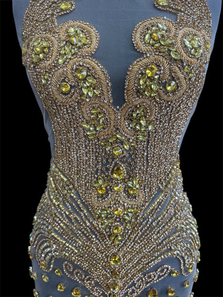 Gold Rhinestone Bodice Applique