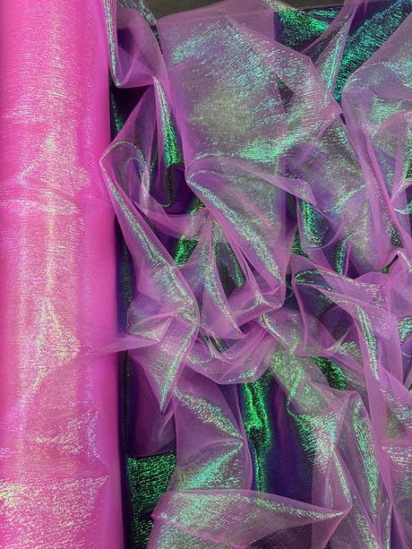 Iridescent Crushed Organza Hot Pink