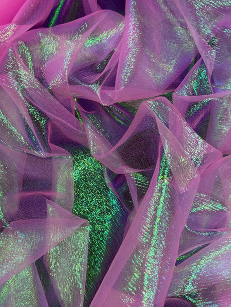 Iridescent Crushed Organza Hot Pink