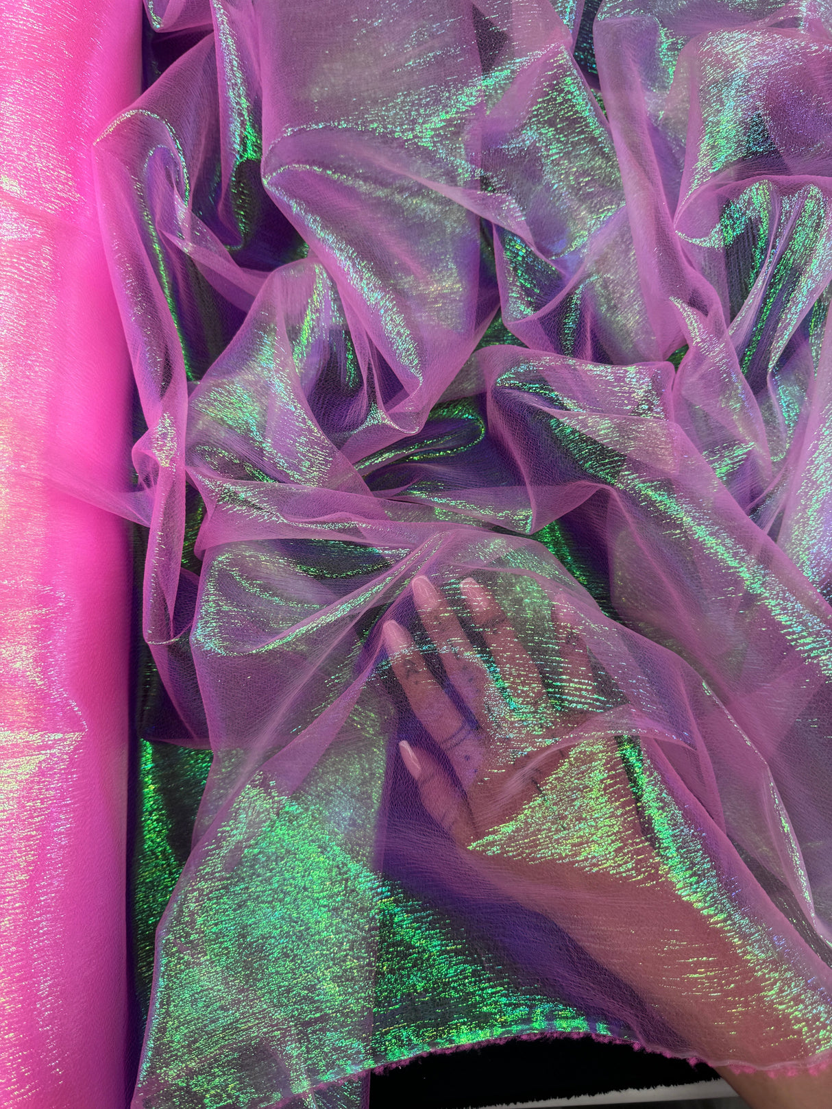 Iridescent Crushed Organza Hot Pink