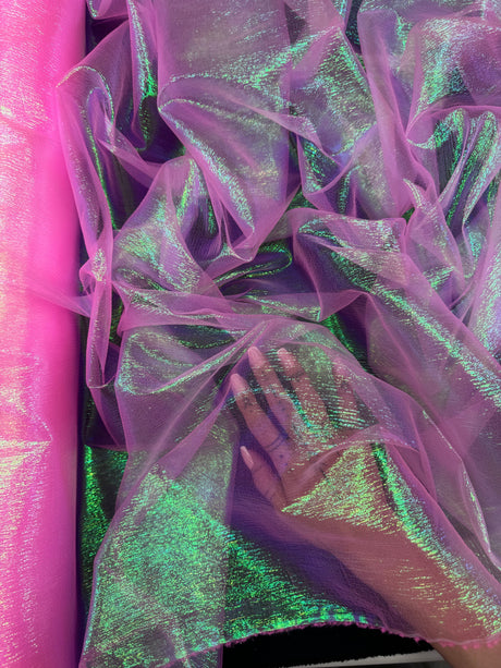 Iridescent Crushed Organza Hot Pink