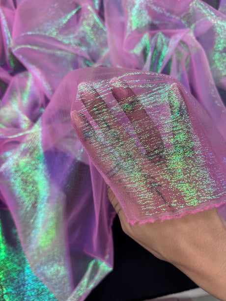 Iridescent Crushed Organza Hot Pink