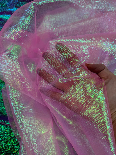 Iridescent Crushed Organza Hot Pink