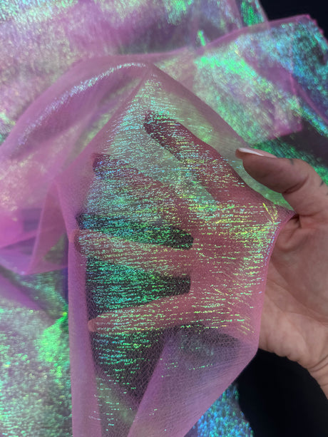 Iridescent Crushed Organza Hot Pink