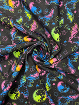 Rainbow Bats Blacklight Reactive Spandex Fabric - Blacklight Reactive Bats Print, 58"/60" Width (1 Yard)