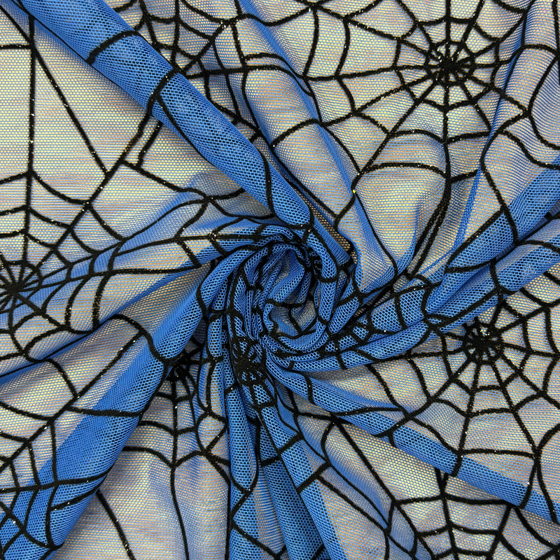 Blue Spider Print Mesh Fabric - Blue Spider Print, 1 Yard