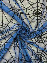 Blue Spider Print Mesh Fabric - Blue Spider Print, 1 Yard