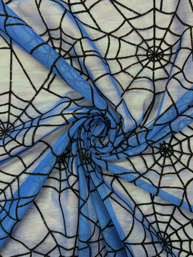 Blue Spider Print Mesh Fabric - Blue Spider Print, 1 Yard