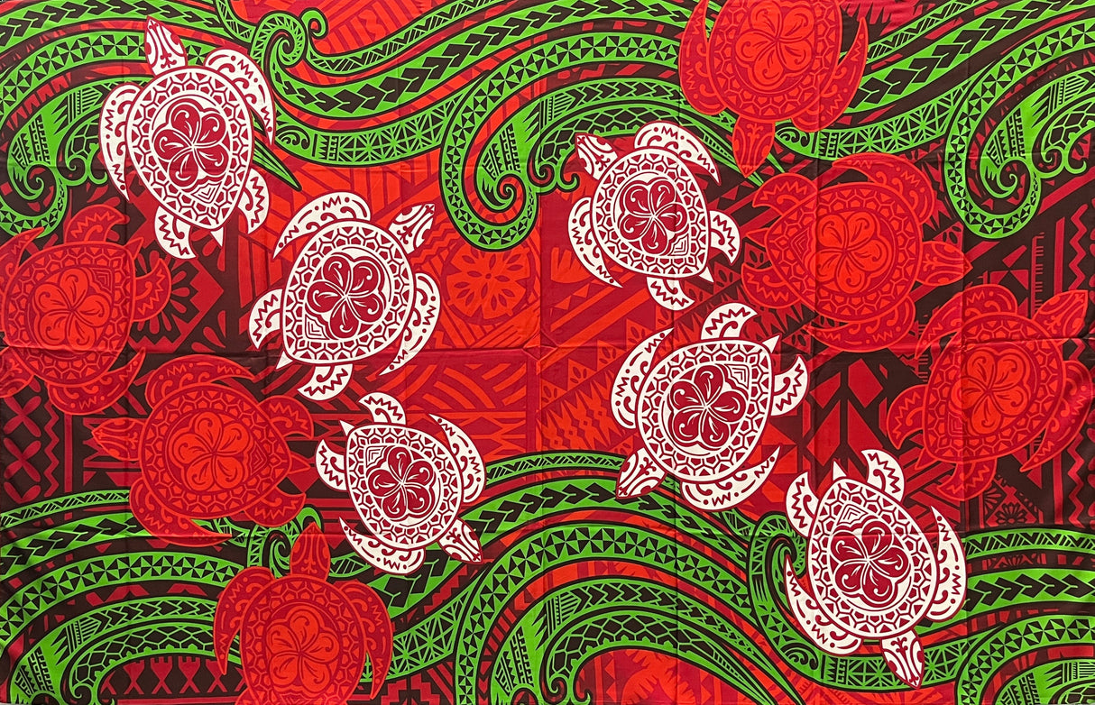 Turtles Traditional Tattoo Polyester Fabric - Floating Turtles, Hibiscus Print, 72" L x 45" W (1 Piece)