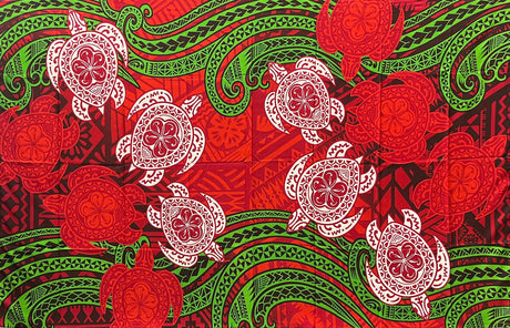 Turtles Traditional Tattoo Polyester Fabric - Floating Turtles, Hibiscus Print, 72" L x 45" W (1 Piece)
