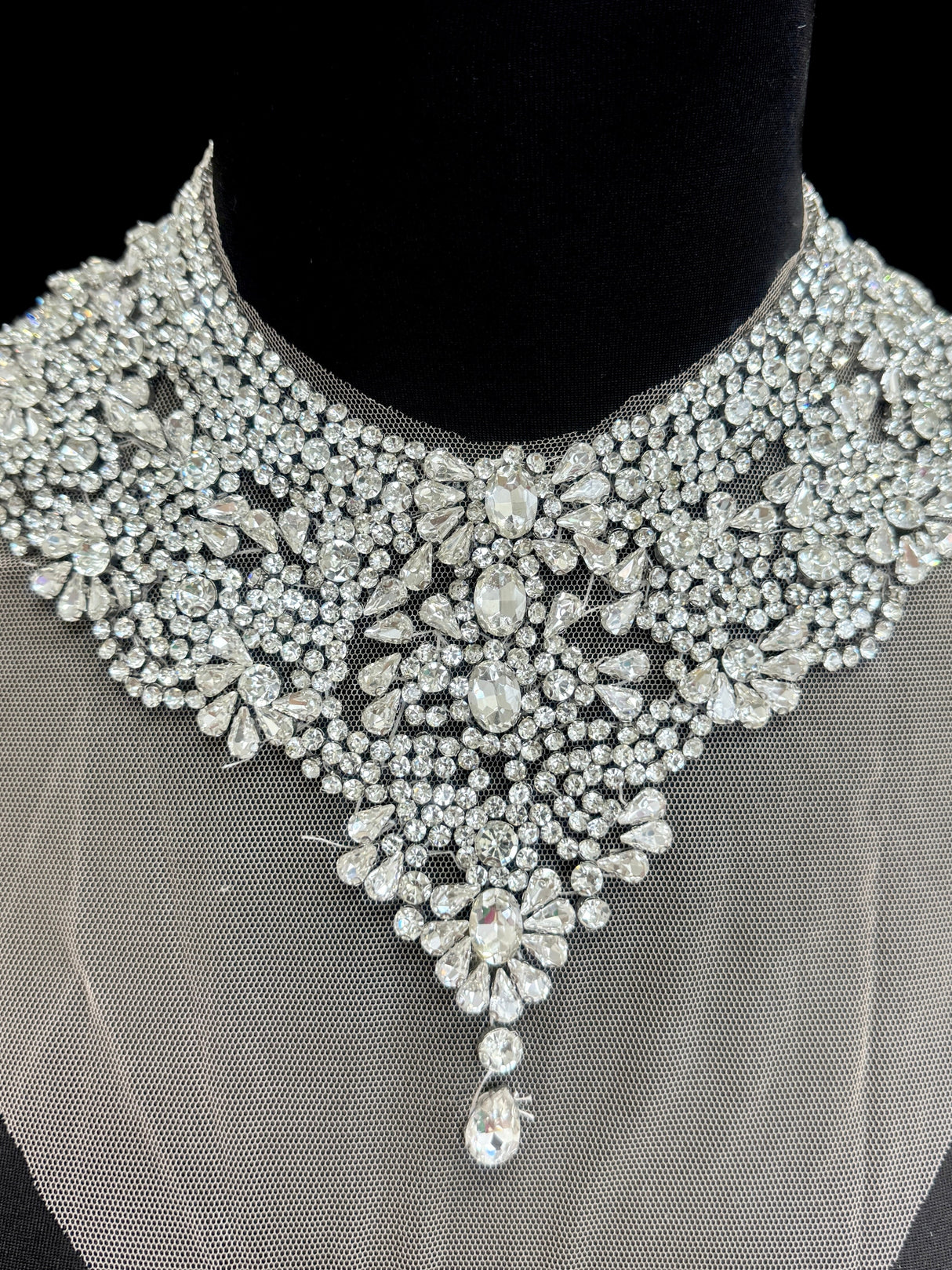 Silver Rhinestone Necklace Applique