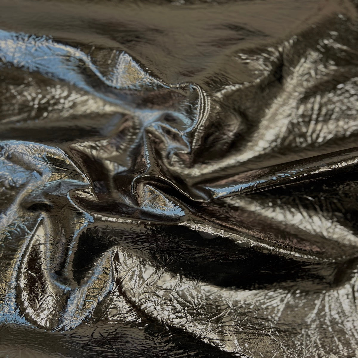 Crushed Distressed Foil Chrome Mirror Reflective Vinyl Fabric - Vinyl TPU, Crushed Distressed Foil, 54" Width (1 Yard)