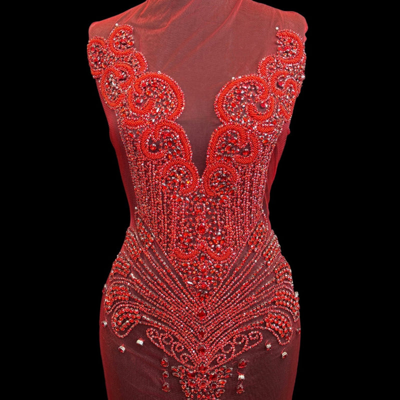 Red Rhinestone Bodice Applique