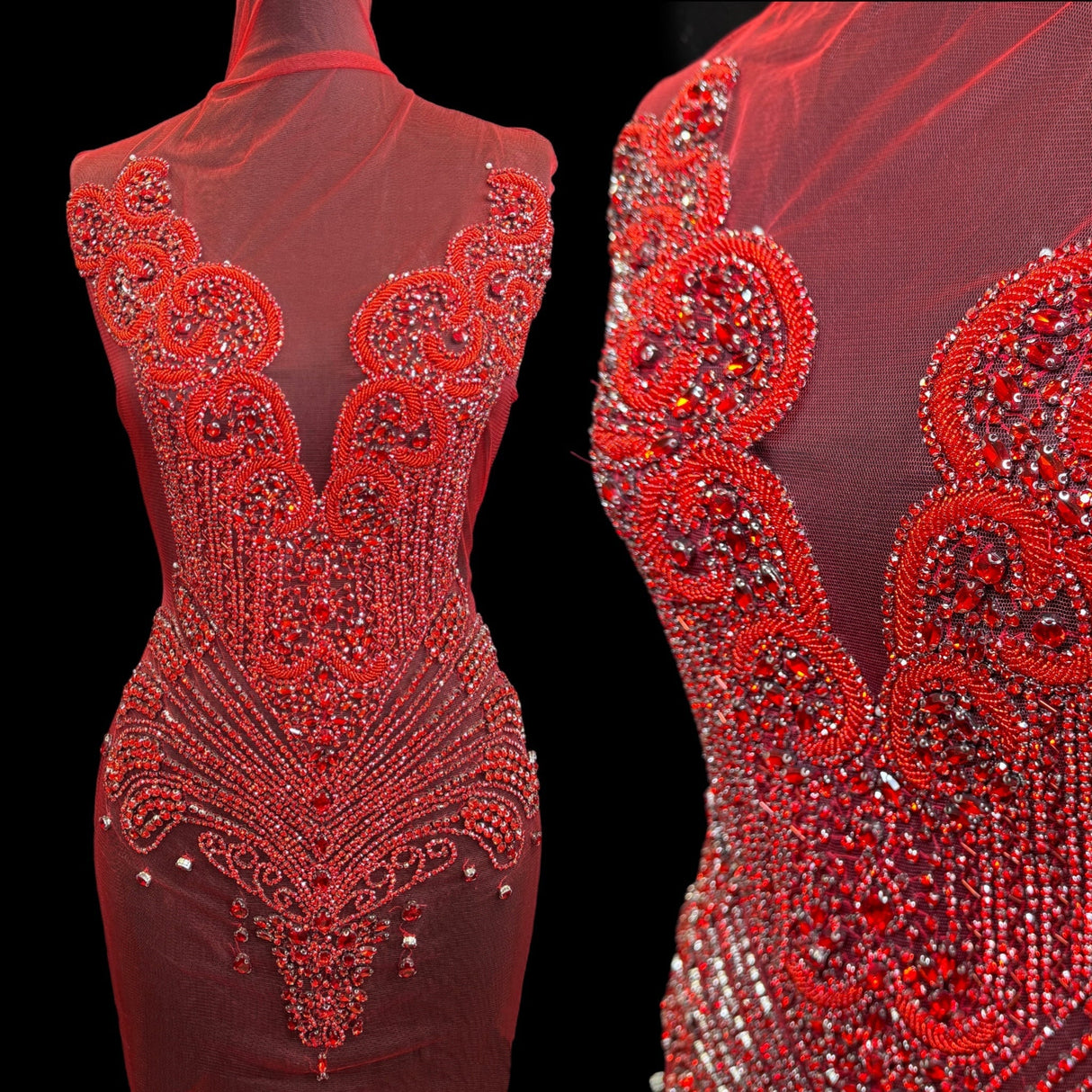 Red Rhinestone Bodice Applique