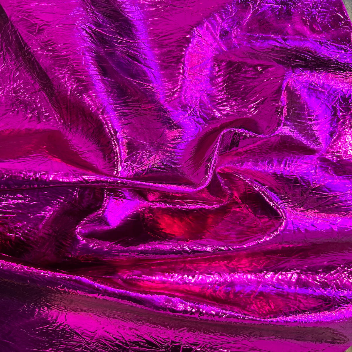 Crushed Distressed Foil Chrome Mirror Reflective Vinyl Fabric - Vinyl TPU, Crushed Distressed Foil, 54" Width (1 Yard)