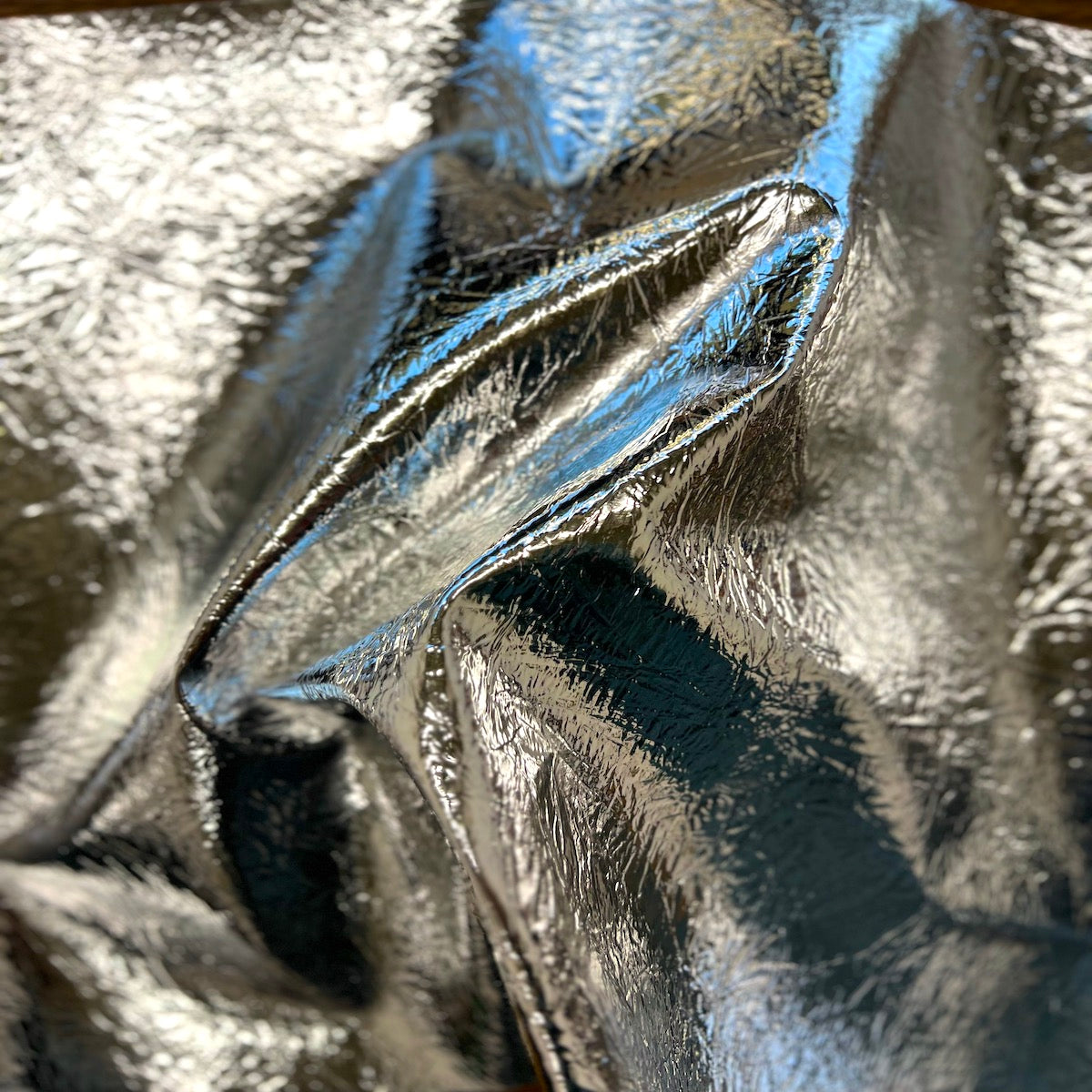 Crushed Distressed Foil Chrome Mirror Reflective Vinyl Fabric - Vinyl TPU, Crushed Distressed Foil, 54" Width (1 Yard)