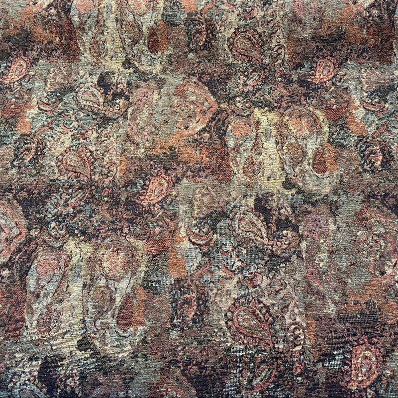 Hobo Patchwork Rust Latex Backed Chenille Upholstery Fabric - Rust, Abstract Medallion And Paisley Patchwork, 55.25" Width (1 Yard)