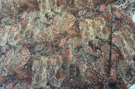 Hobo Patchwork Rust Latex Backed Chenille Upholstery Fabric - Rust, Abstract Medallion And Paisley Patchwork, 55.25" Width (1 Yard)