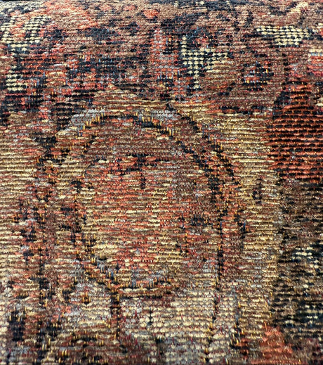 Hobo Patchwork Rust Latex Backed Chenille Upholstery Fabric - Rust, Abstract Medallion And Paisley Patchwork, 55.25" Width (1 Yard)