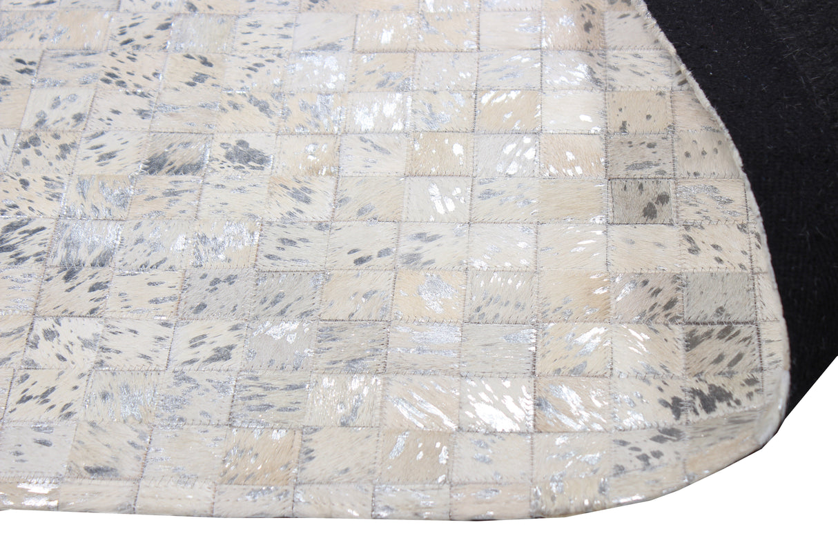 Natural Cowhide Leather Patchwork Tile Area Rug - 100 Percent Real Cowhide Fabric, Patchwork, Natural Multi Color, Handmade, Area Rug (1 Unit)