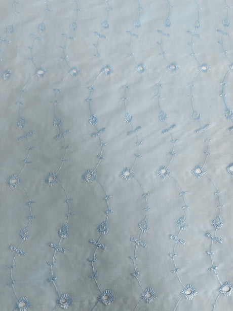 Cotton Eyelet Baby Blue Floral Embroidered