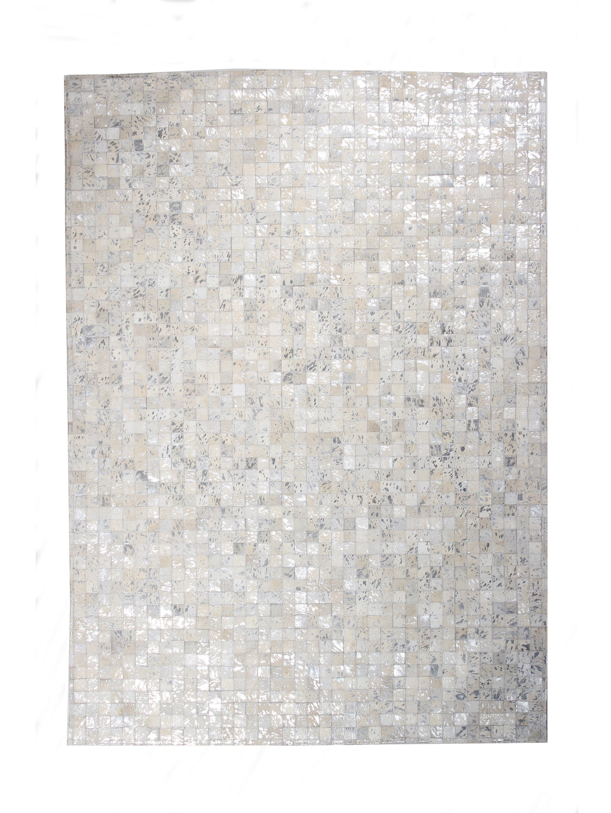 Natural Cowhide Leather Patchwork Tile Area Rug - 100 Percent Real Cowhide Fabric, Patchwork, Natural Multi Color, Handmade, Area Rug (1 Unit)