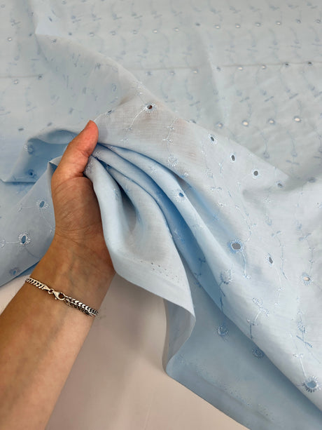 Cotton Eyelet Baby Blue Floral Embroidered