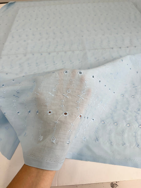 Cotton Eyelet Baby Blue Floral Embroidered