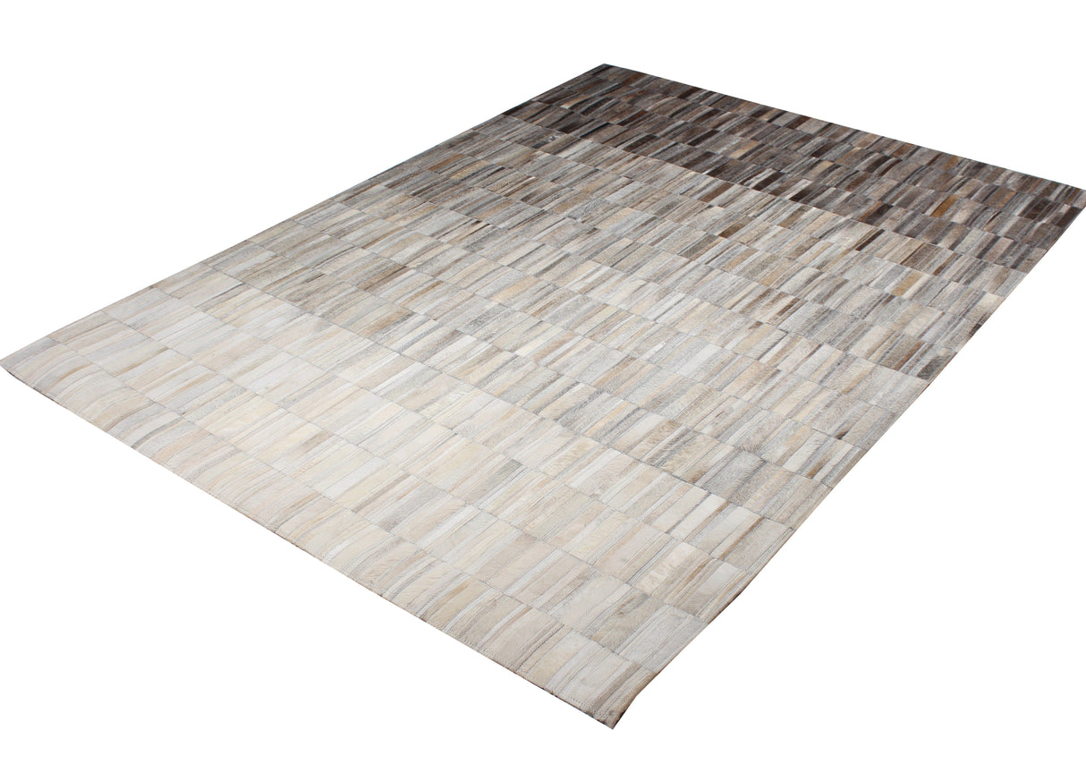 Fade Mocha White Patchwork Cowhide Fabric - Brown/White Faded, Area Rug, 5' X 7', 8' X 10', 9' X 12' (1 Unit)