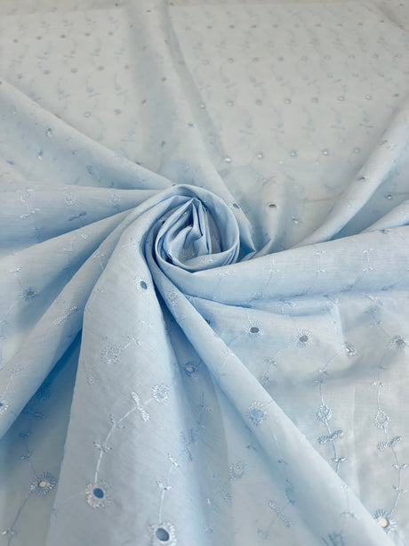Cotton Eyelet Baby Blue Floral Embroidered