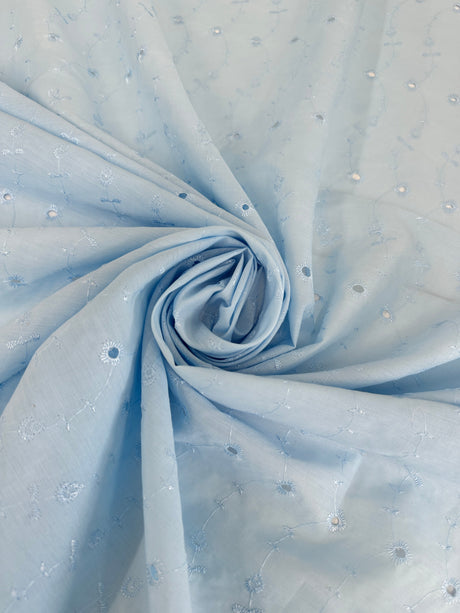 Cotton Eyelet Baby Blue Floral Embroidered