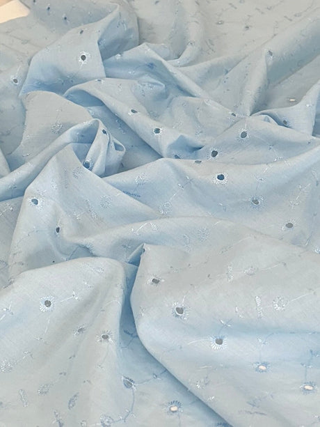 Cotton Eyelet Baby Blue Floral Embroidered