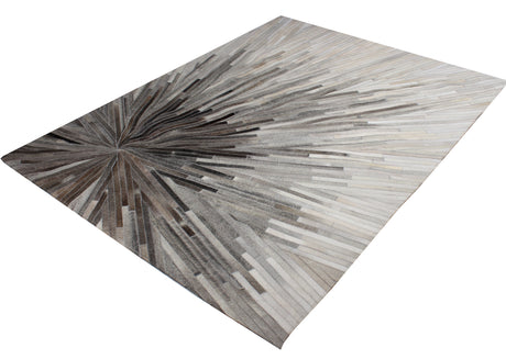 Leather Patchwork Cowhide Area Rug - Patchwork Cowhide Fabric, White/Brown, 5' X 7', 8' X 8' Round, 8' X 10', 9' X 12' (1 Unit)