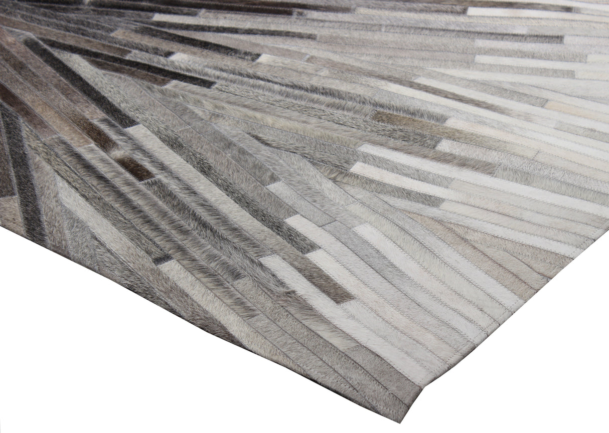 Leather Patchwork Cowhide Area Rug - Patchwork Cowhide Fabric, White/Brown, 5' X 7', 8' X 8' Round, 8' X 10', 9' X 12' (1 Unit)