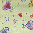 Hearts on Green Poly Cotton Fabric,