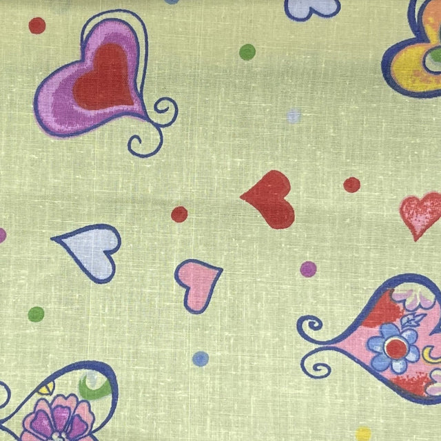 Hearts on Green Poly Cotton Fabric,