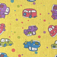 Car on Yellow Poly Cotton Fabric,
