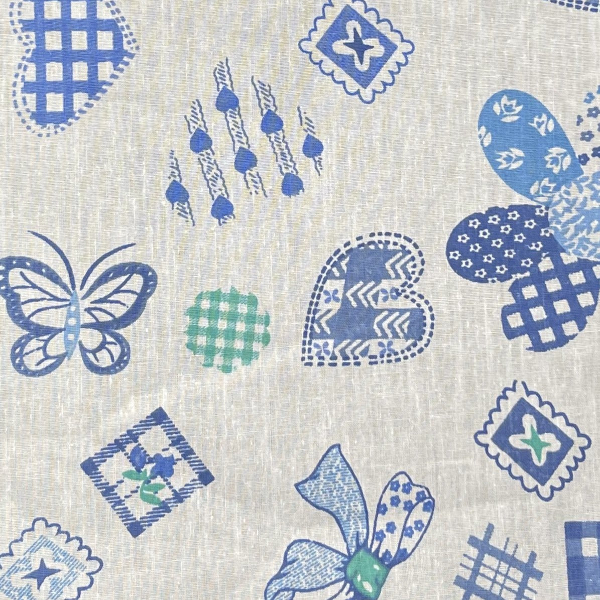 Patches on Blue Poly Cotton Fabric,