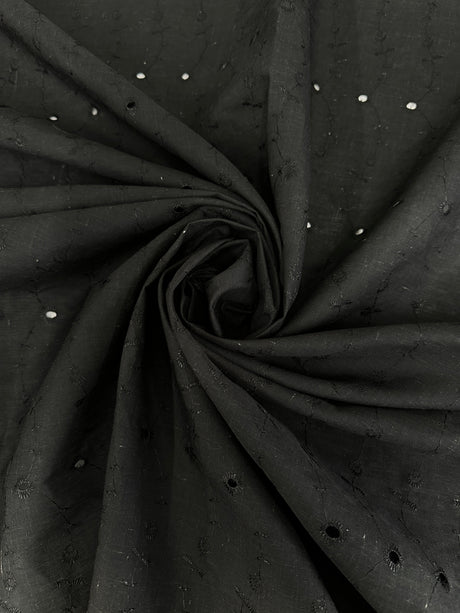 Black Embroidered Cotton Eyelet