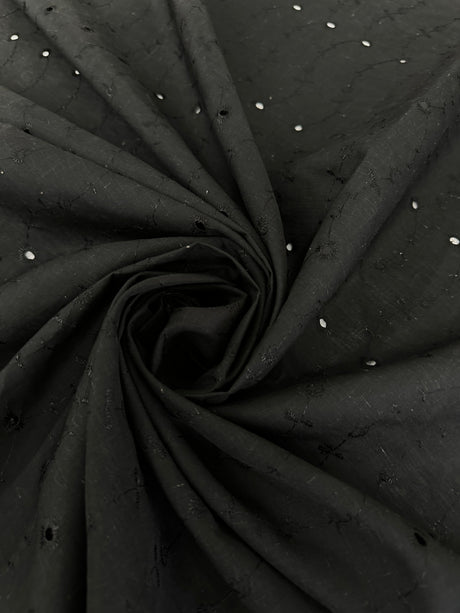 Black Embroidered Cotton Eyelet